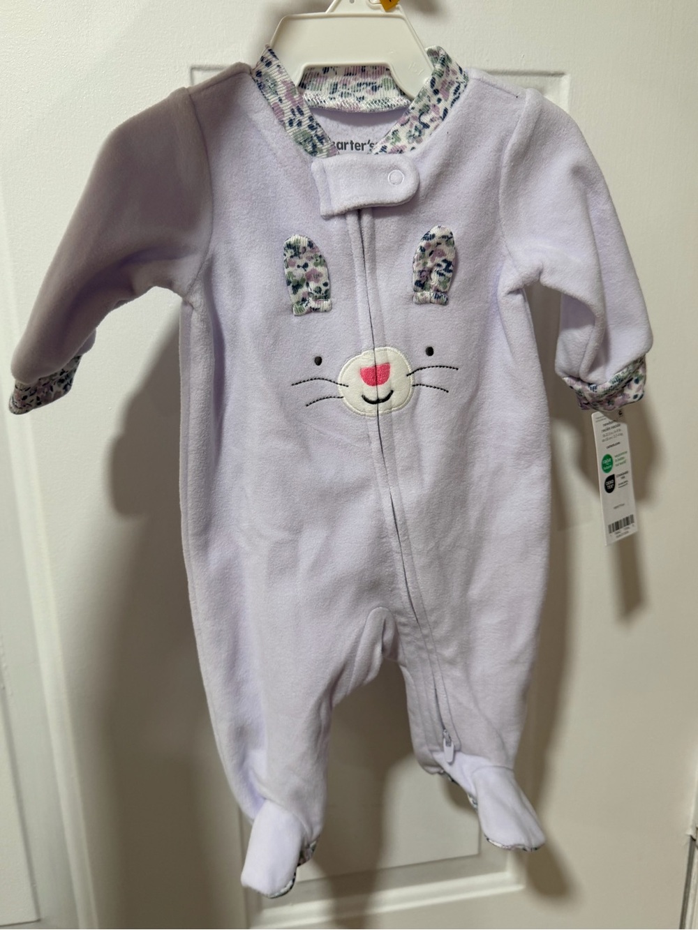 Carter's Light Purple Bunny Fleece Footed One-Piece